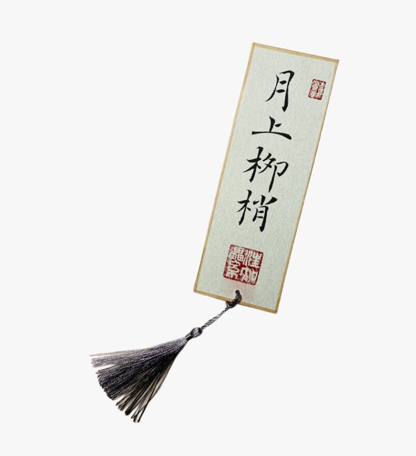 Calligraphy Bookmark with Pale Green Pattern and a Silver Tassel