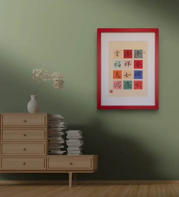 Wall-Hanging-of-Twelve-Grid-Blessing-Messages-1-6 Wall Hanging of Twelve-Grid Blessing Messages